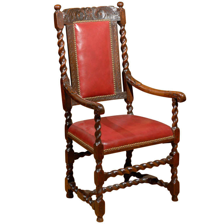 Turn of the Century English Carved Library Chair For Sale