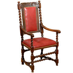 Antique Turn of the Century English Carved Library Chair