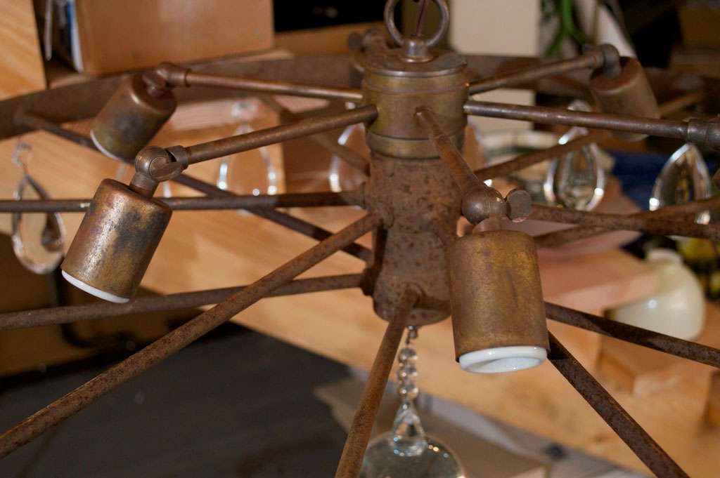 20th Century Rusted Wagon Wheel Chandelier