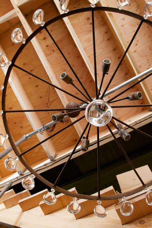 Crystal Rusted Wagon Wheel Chandelier
