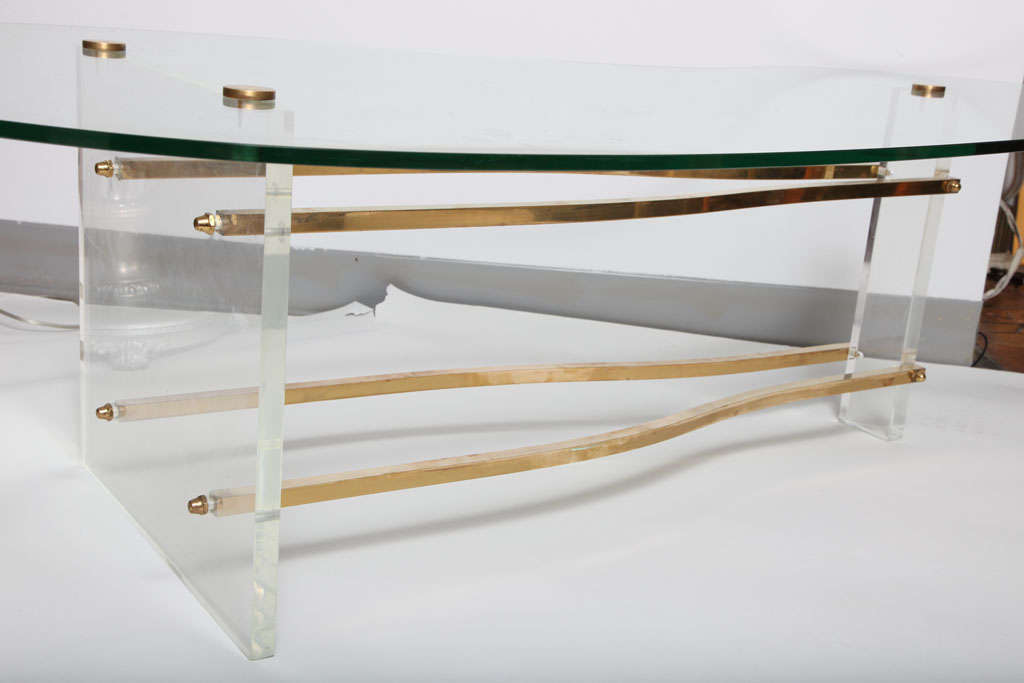 Modern Mid-Century Glass, Brass and Lucite Kidney Form Table