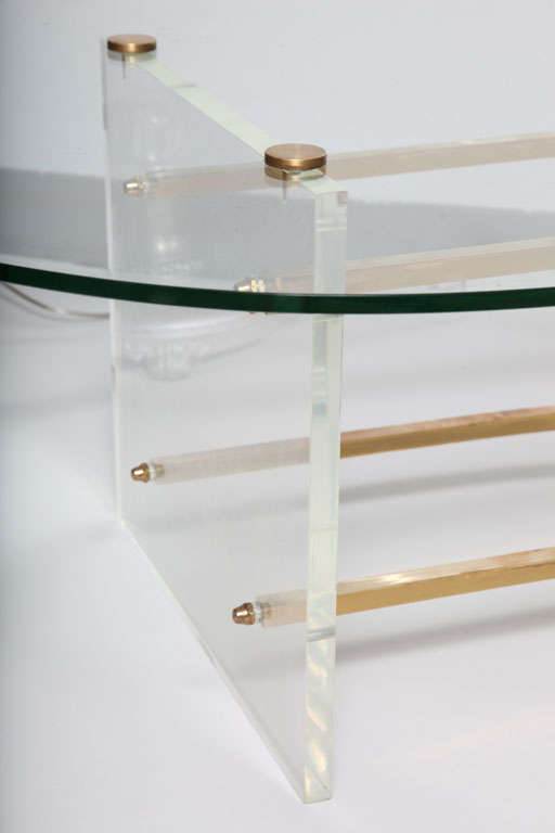 American Mid-Century Glass, Brass and Lucite Kidney Form Table