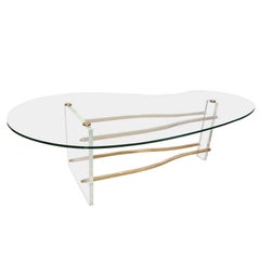 Mid-Century Glass, Brass and Lucite Kidney Form Table