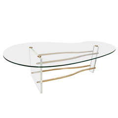 Mid-Century Glass, Brass and Lucite Kidney Form Table 11