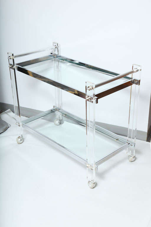 Mid-Century Modern Vintage Glass and Lucite, Chrome Bar Cart
