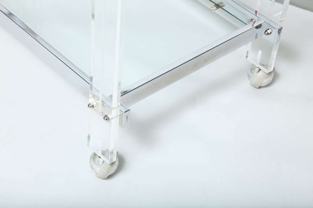 Vintage Glass and Lucite, Chrome Bar Cart In Excellent Condition In New York, NY