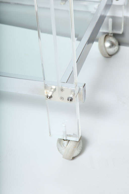 Mid-20th Century Vintage Glass and Lucite, Chrome Bar Cart