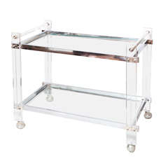 Vintage Glass and Lucite, Chrome Bar Cart