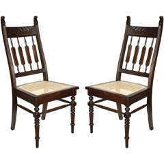 Pair of Walnut Chairs with Cane Seat