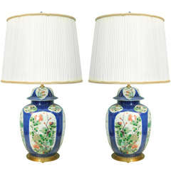 Pair of Cobalt Blue Enamel Chinese Porcelain Lamps 6