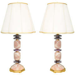 A beutiful pair of rose quartz and amethyst lamps.