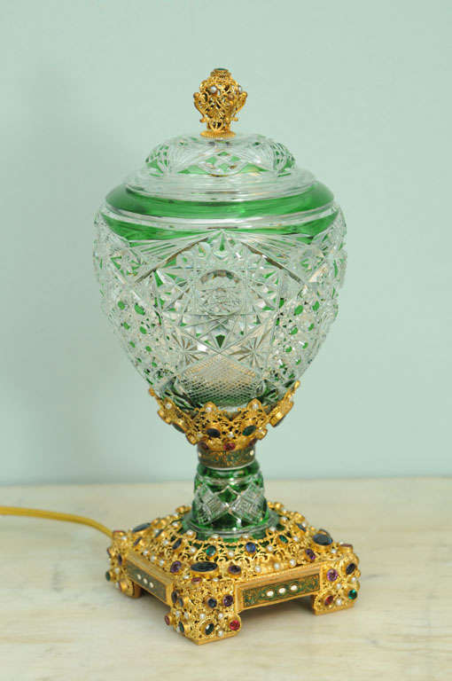 French Pair Of Deeply Carved Emerald Glass Globe Lights By Baccarat