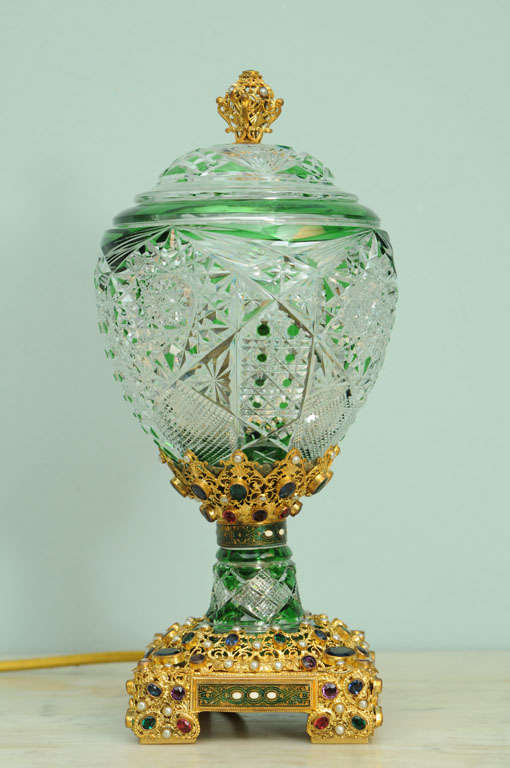 Pair Of Deeply Carved Emerald Glass Globe Lights By Baccarat 1