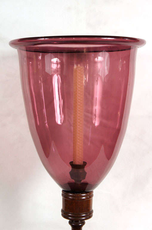 English Amethyst-Colored Glass Hurricane In Excellent Condition In Millbrook, NY