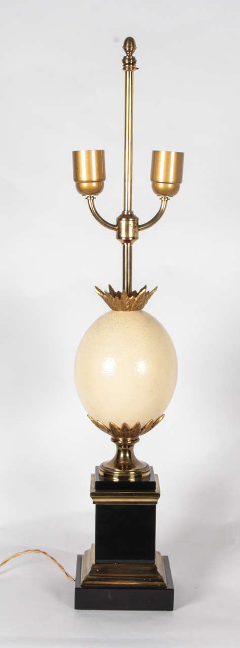 1970s lamps by Maison Charles with ostrich eggs on marble base.
