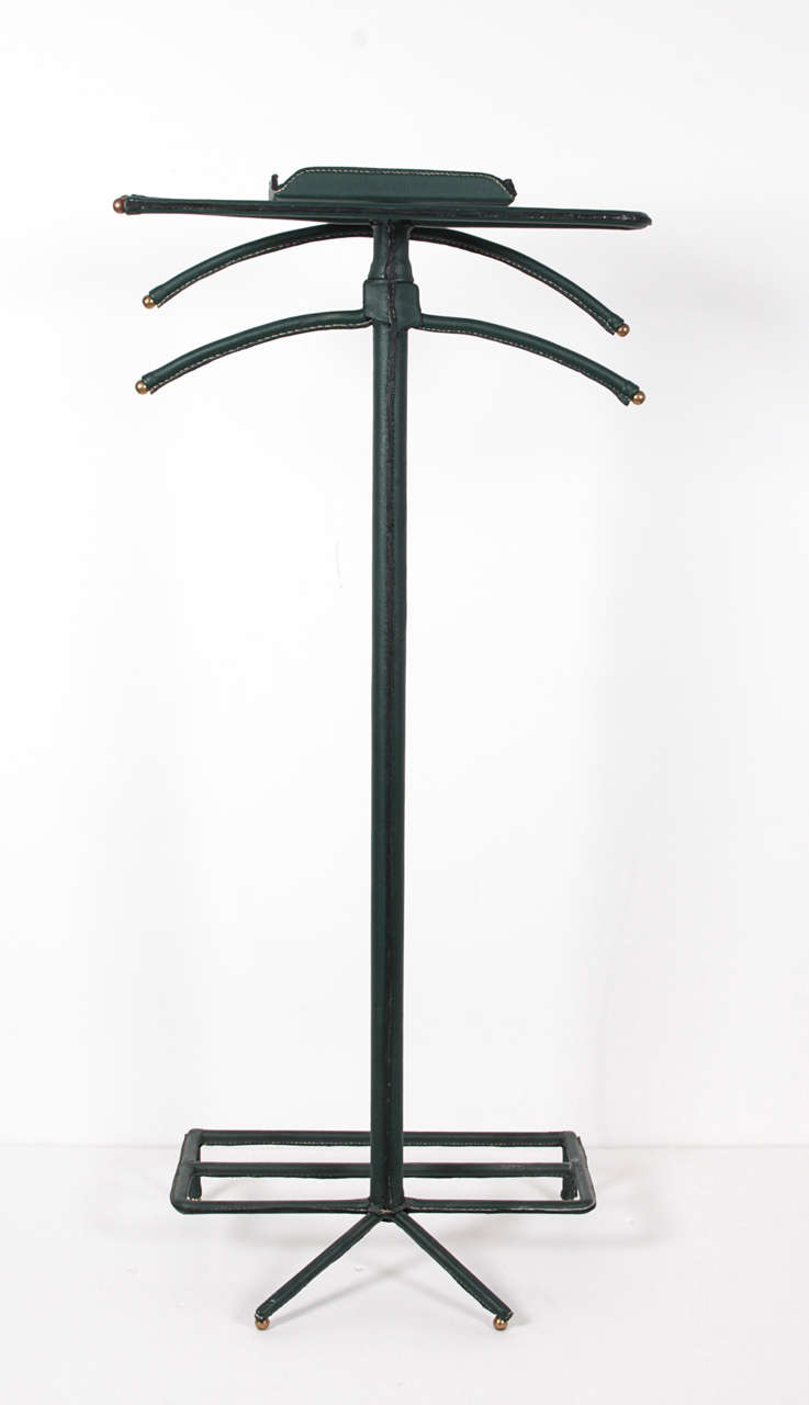 green stitched leather valet by Jacques Adnet