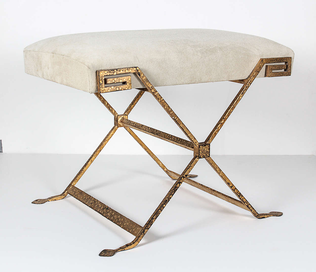 French 1940's stool in gilt wrought iron 
Covered with suede