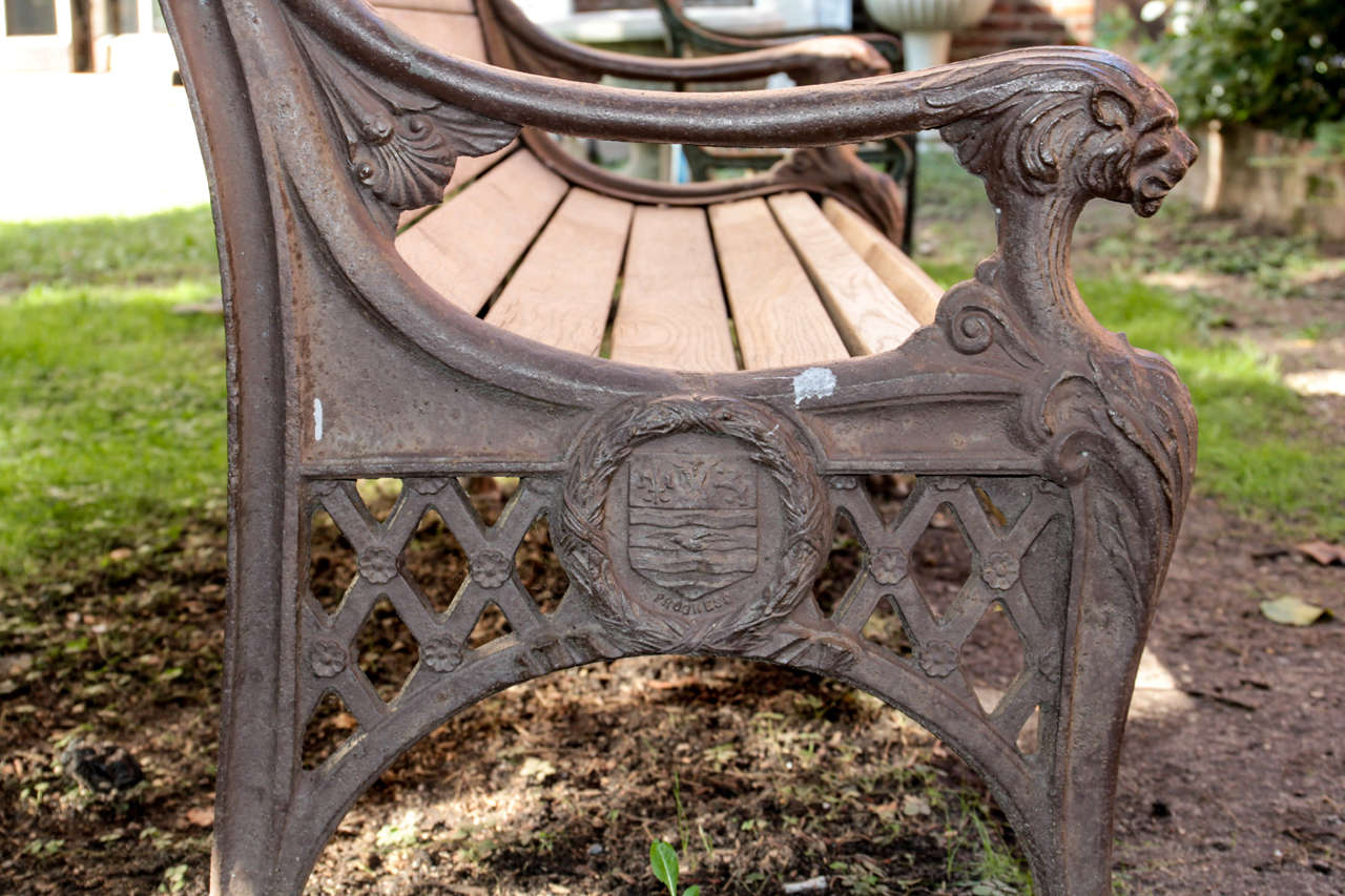 Cast Iron Bench with Lion Head Arms For Sale at 1stdibs