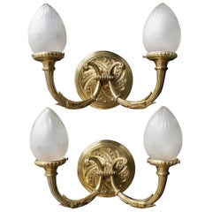 Pair of Cast Bronze and Glass French Sconces
