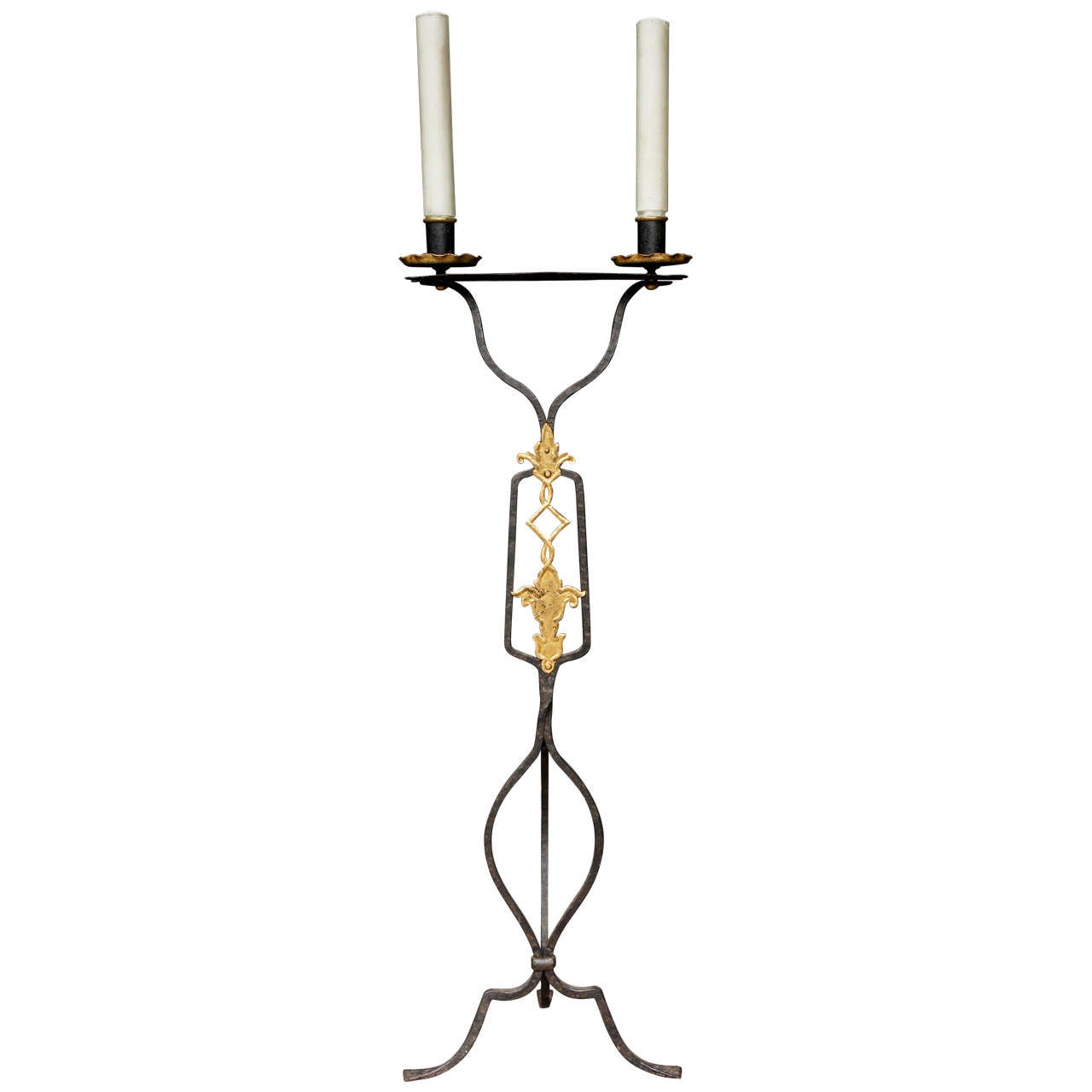An Early 20th Century Wrought Iron Floor Candleabra