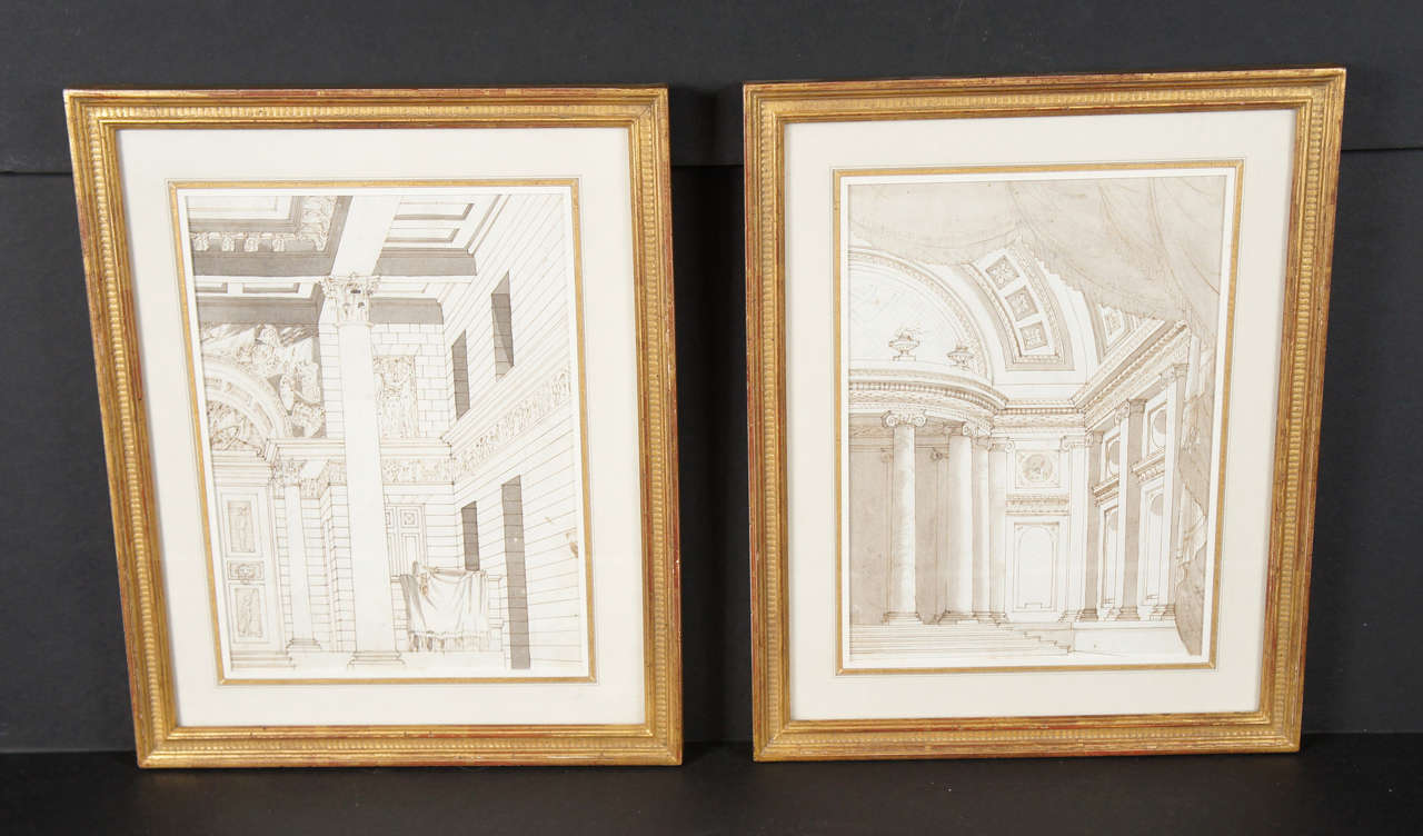 A Pair of Fine 19th c. Architectural Interior Pen and Ink Drawings at ...