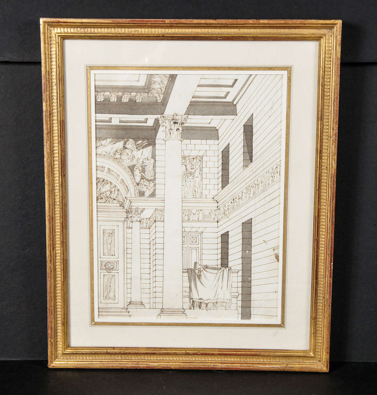 A Pair of Fine 19th c. Architectural Interior Pen and Ink Drawings at ...