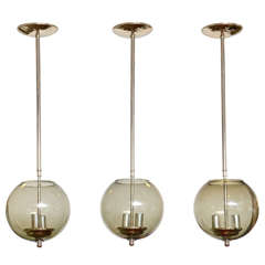 Set of Three Smoked Glass Globe Pendant Lights