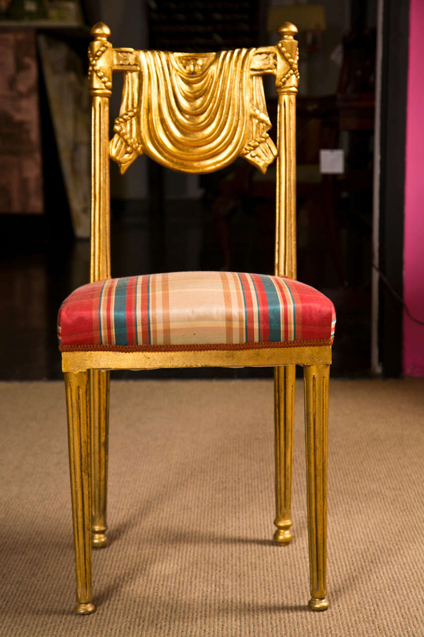 Pair of beautiful gilt wood ballroom chairs circa 1920's in a style of Dorothy Draper.