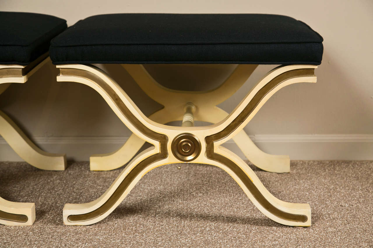 A pair of Dorothy Draper, X-base benches from the 