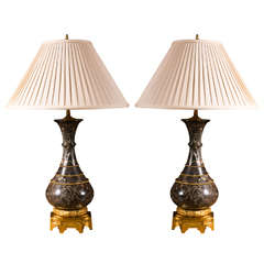 Pair of Marble and Ormolu Lamps