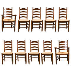 Antique Set of Ten Ladder Back Dining Chairs