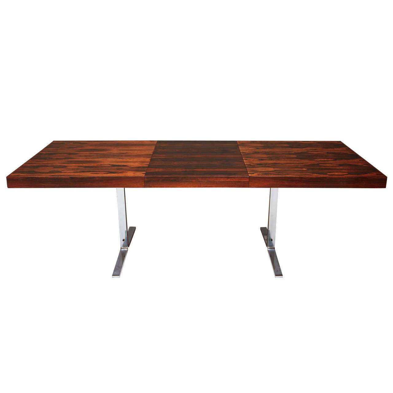 Rosewood and Chrome Dining Table with Hidden Leaf by Georg Petersens