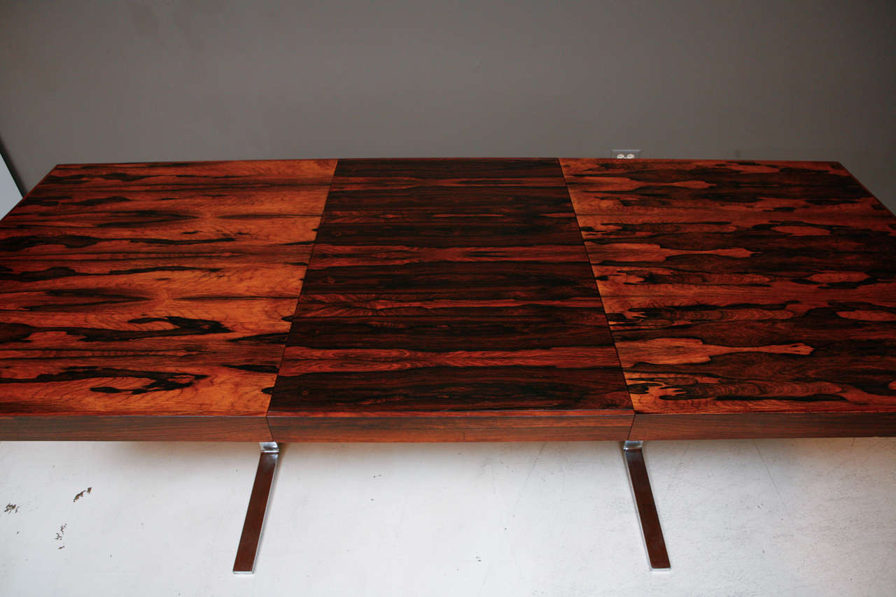 Mid-20th Century Rosewood and Chrome Dining Table with Hidden Leaf by Georg Petersens
