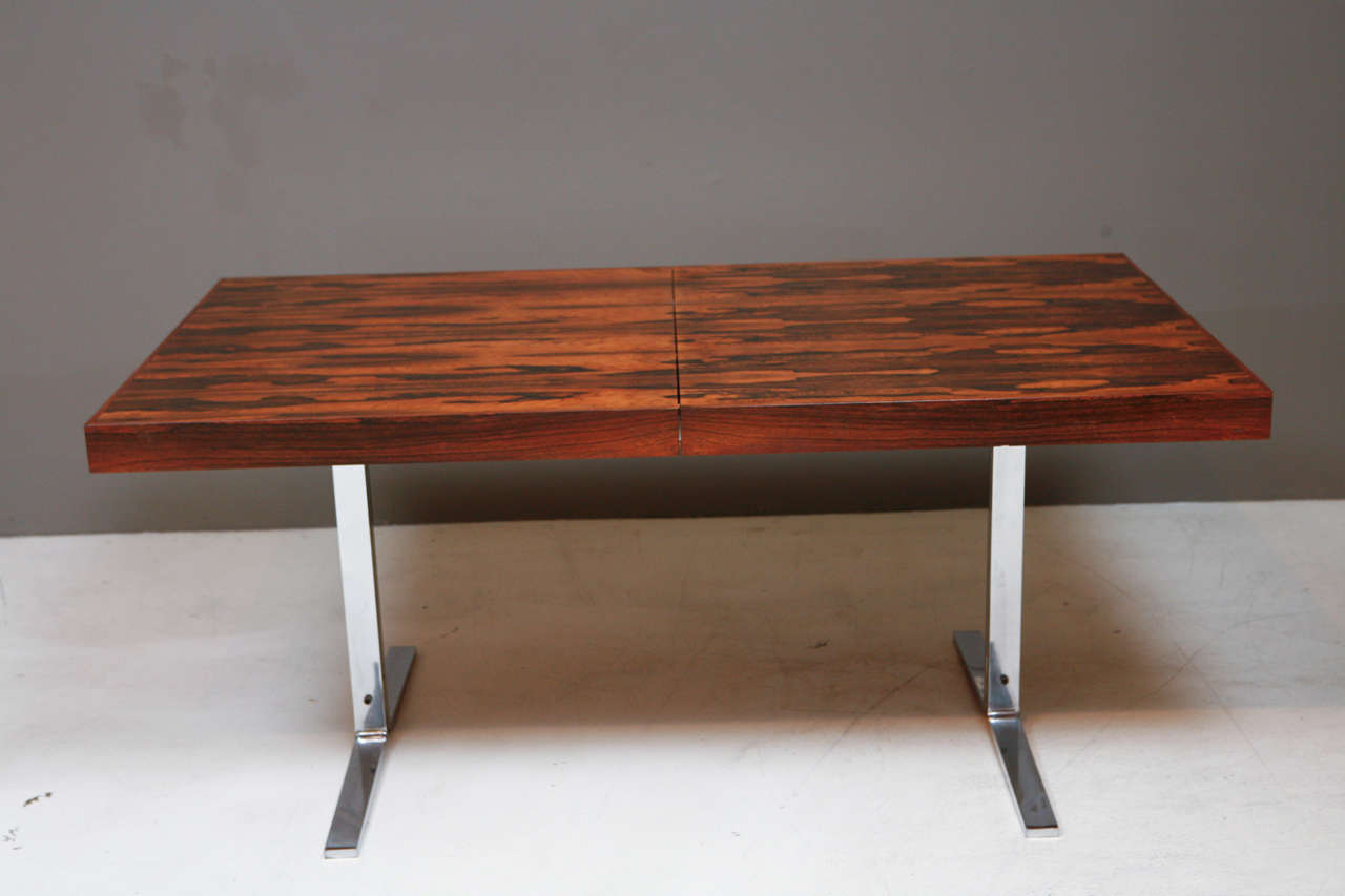 Rosewood and Chrome Dining Table with Hidden Leaf by Georg Petersens 1