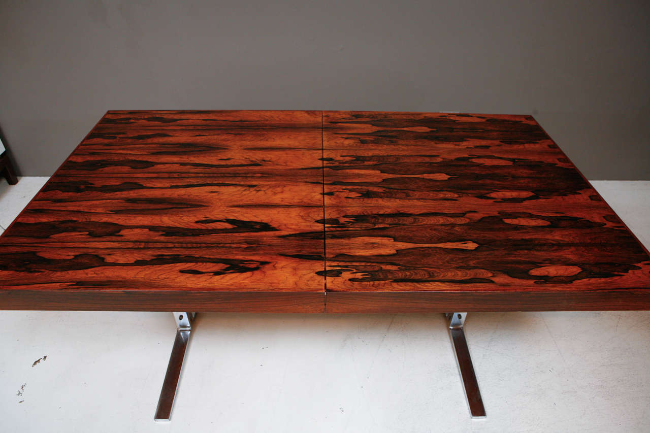 Rosewood and Chrome Dining Table with Hidden Leaf by Georg Petersens 2