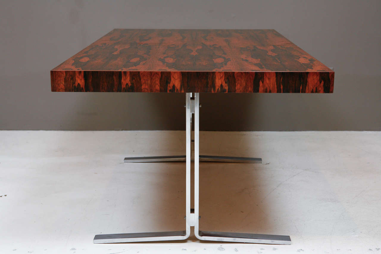 Rosewood and Chrome Dining Table with Hidden Leaf by Georg Petersens 4