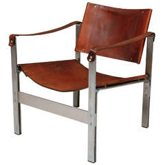 Danish Stainless and Leather Arm Chair