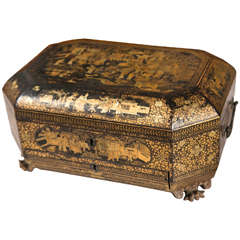 Antique A Mid 19th Century Chinese Lacquer Sewing Box