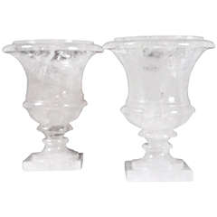 Pair of Elegant Rock Crystal Urns of Excellent Quality, Contemporary
