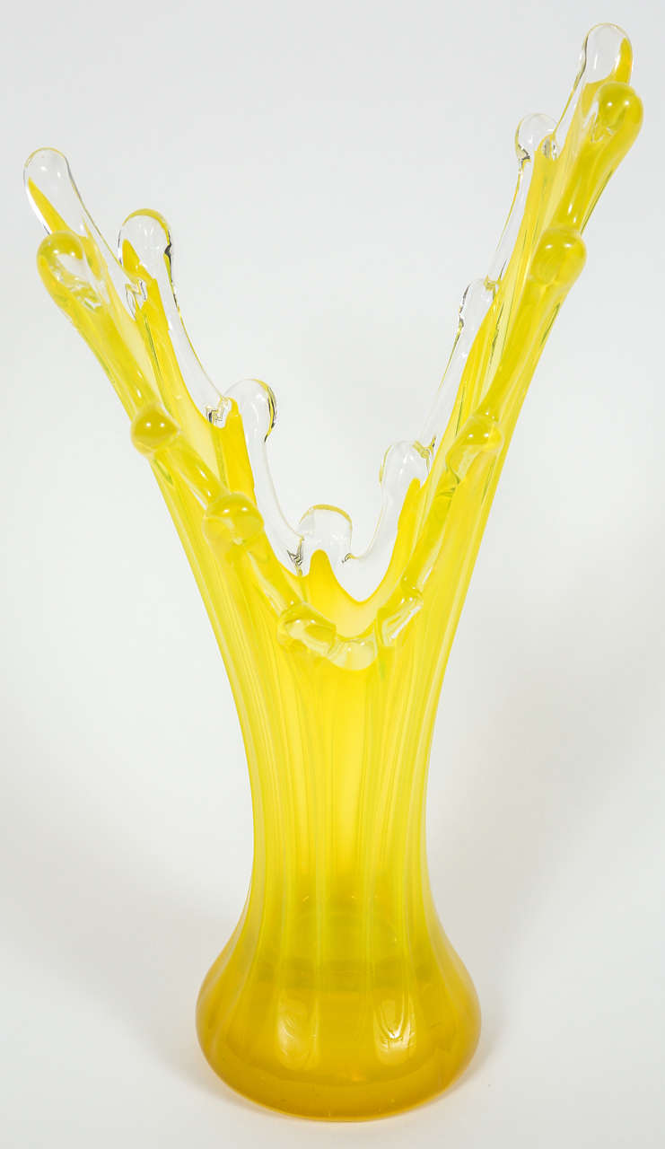 Pair of Vintage Handblown Yellow Art Glass Vases at 1stDibs