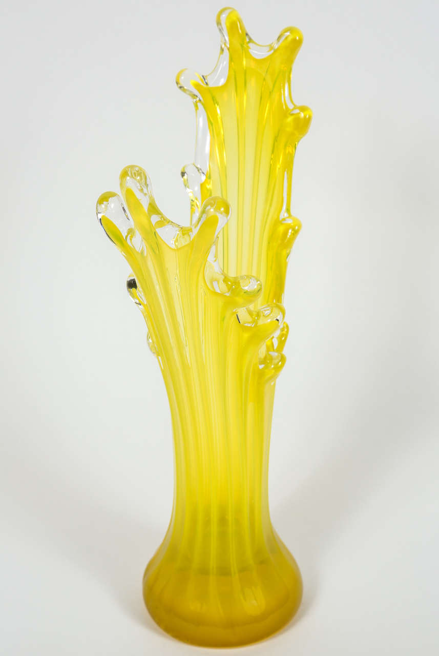 Pair of Vintage Handblown Yellow Art Glass Vases at 1stDibs