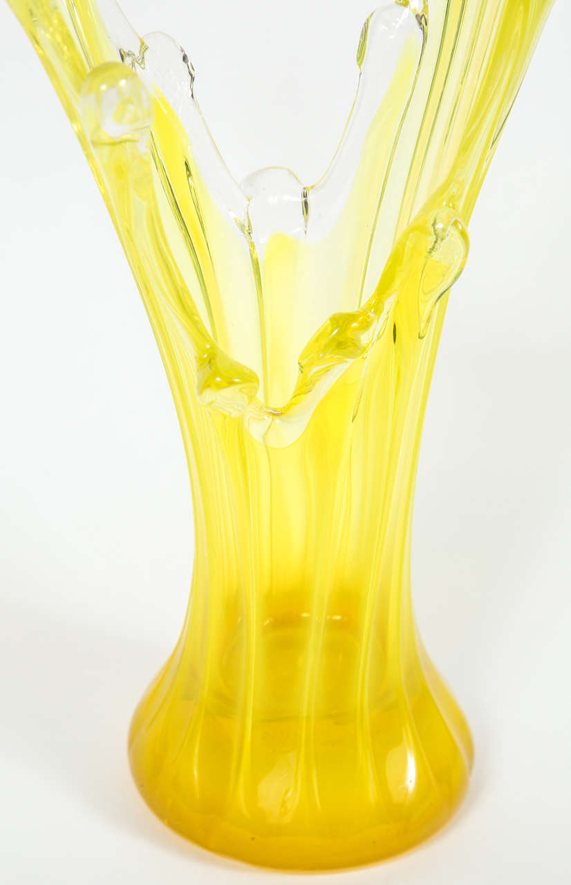 Pair of Vintage Handblown Yellow Art Glass Vases at 1stDibs
