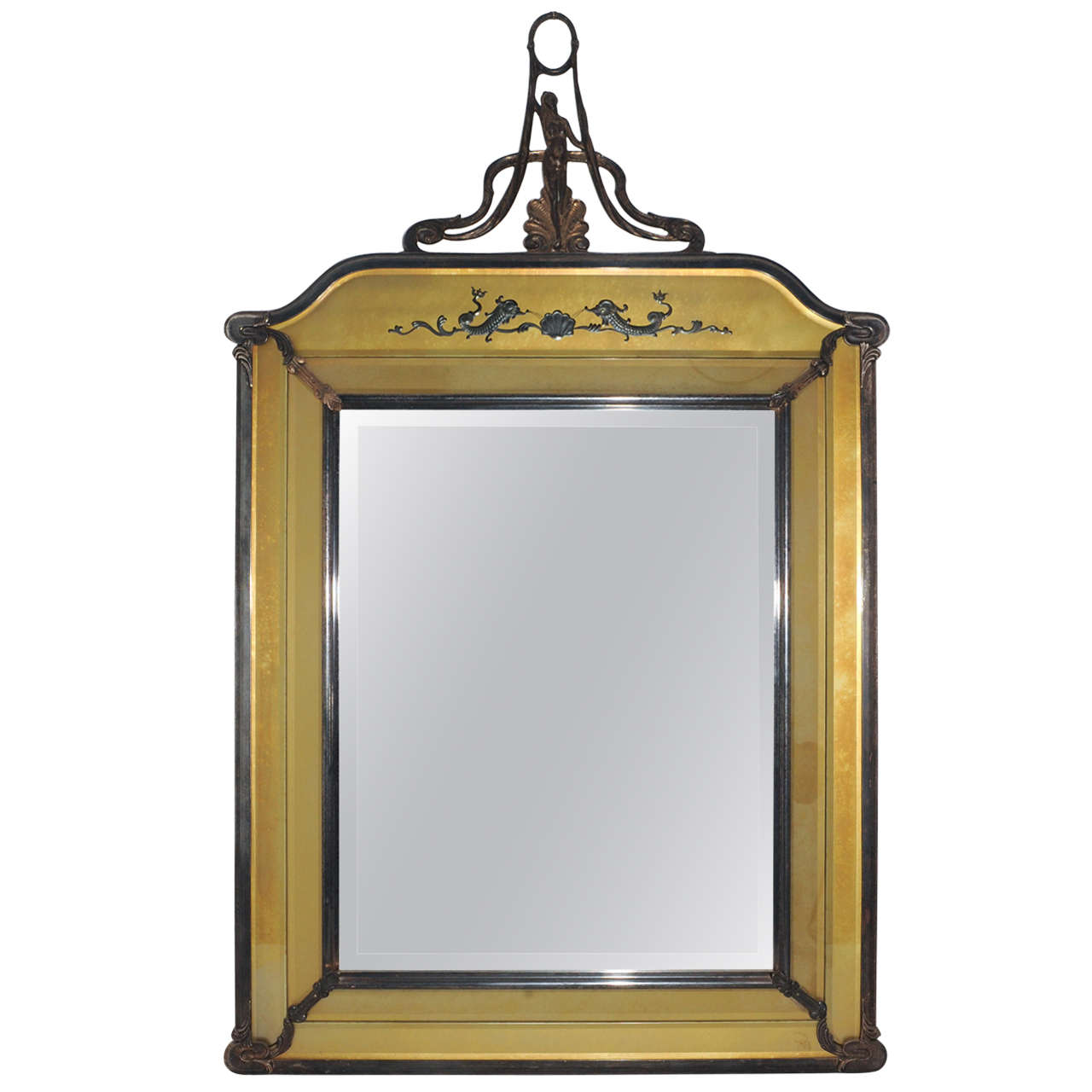 A silverplated double framed brass mirror in Art Nouveau style