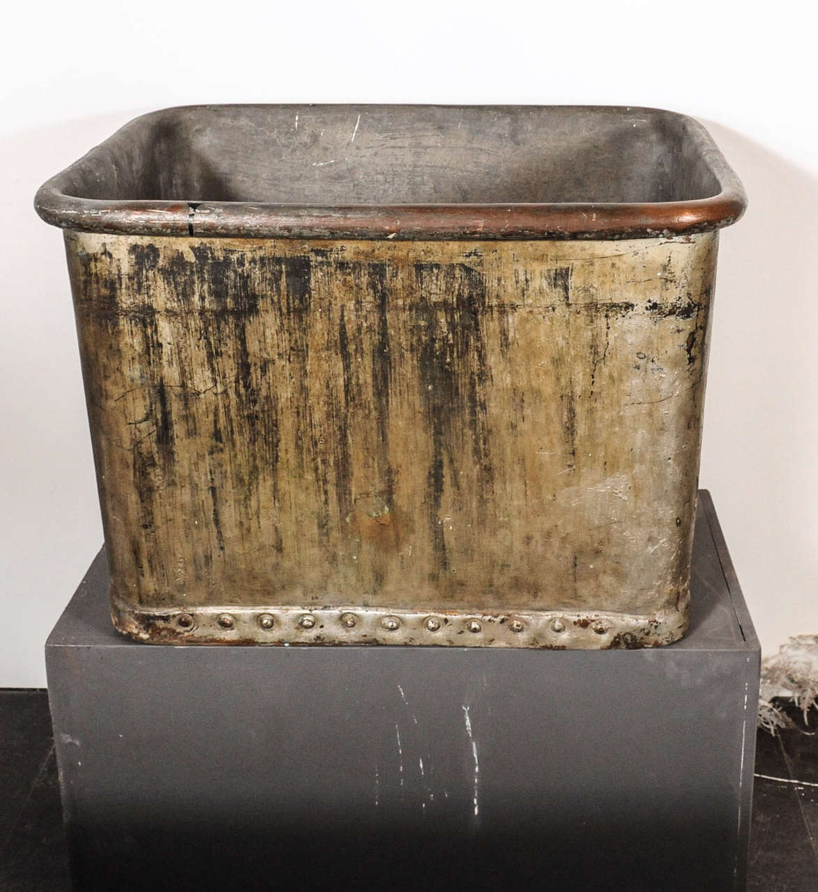 A nicely weathered riveted copper cistern/vat