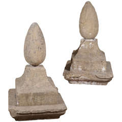 Pair of Large Early 19th Century Limestone Pediments with Finials