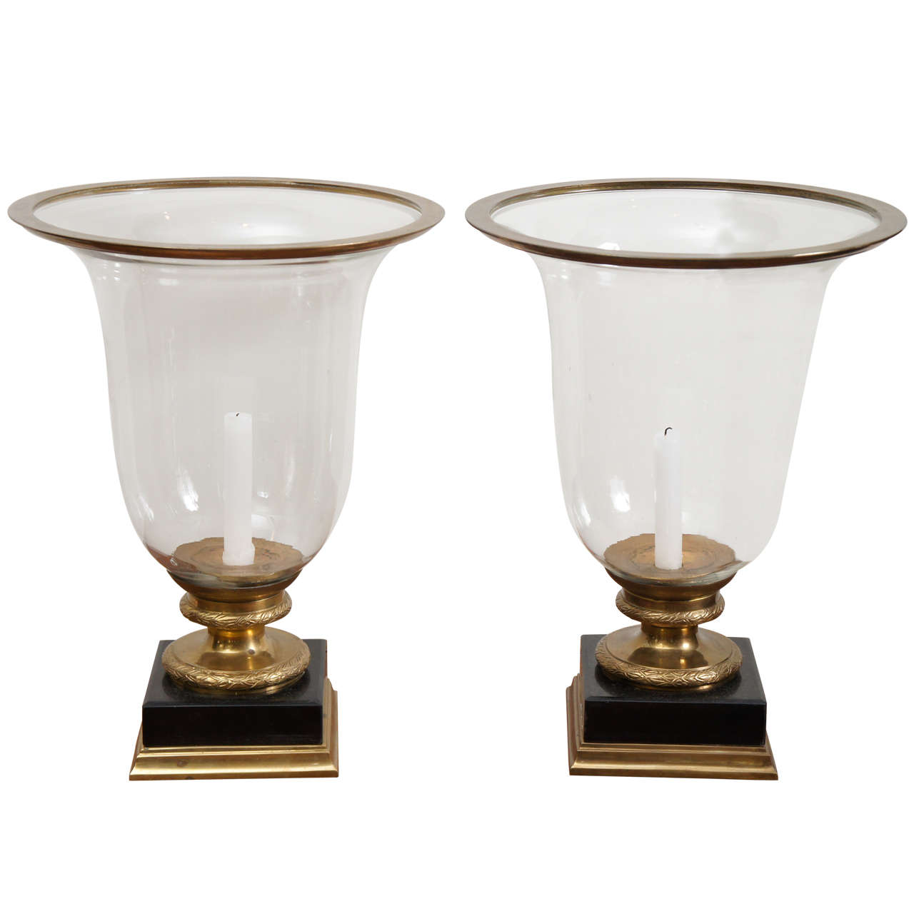 Pair Of Glass Hurricane Lamps