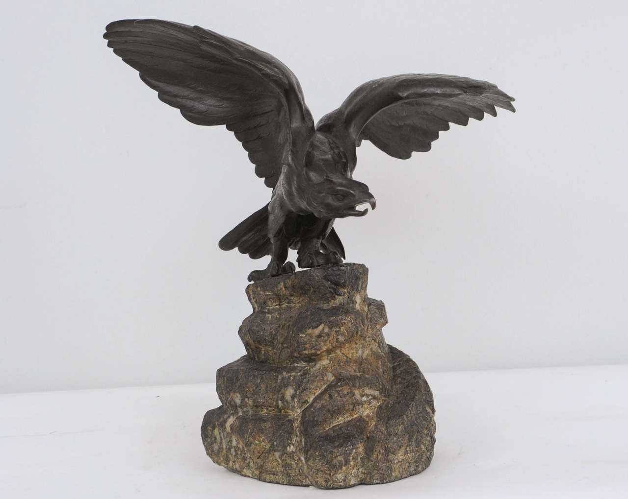 Bronze Patinated Eagle Mounted on Stone Base