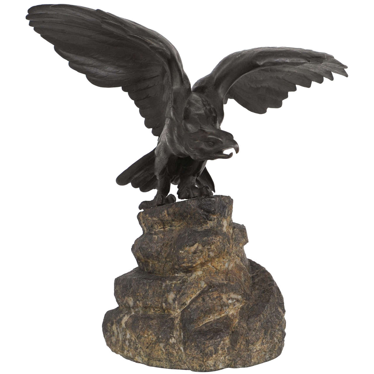 Bronze Patinated Eagle Mounted on Stone Base For Sale