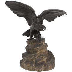 Bronze Patinated Eagle Mounted on Stone Base 