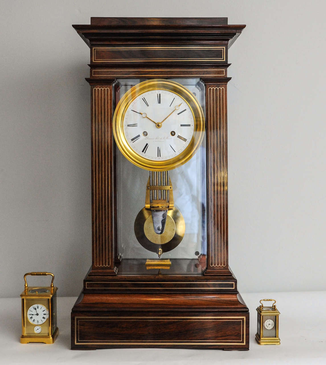 A large Belgian brass inlaid rosewood table regulator, Demeur, circa 1830